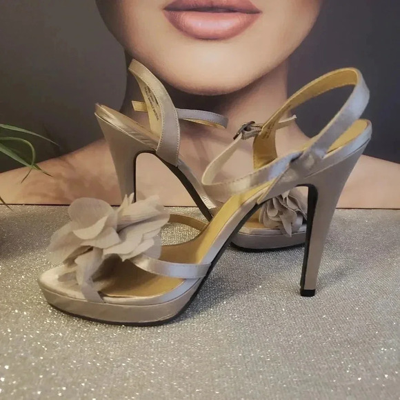 Lulu Townsend Bellow Taupe Satin Heels - Picture 2 of 7